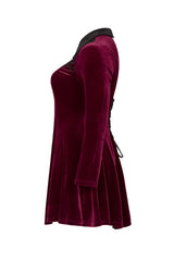 Red Velvet Front Chest Hollow-Out Decals Back Lace-Up Long Sleeve Plus Size Women's Gothic Dress - Product - 6