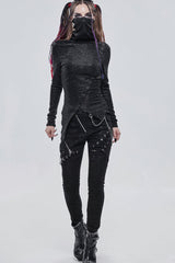 Black Punk High Neck Compressed Stretch Fabric Irregular Pointed Hem Pleated Women's Shirt - Product - 4