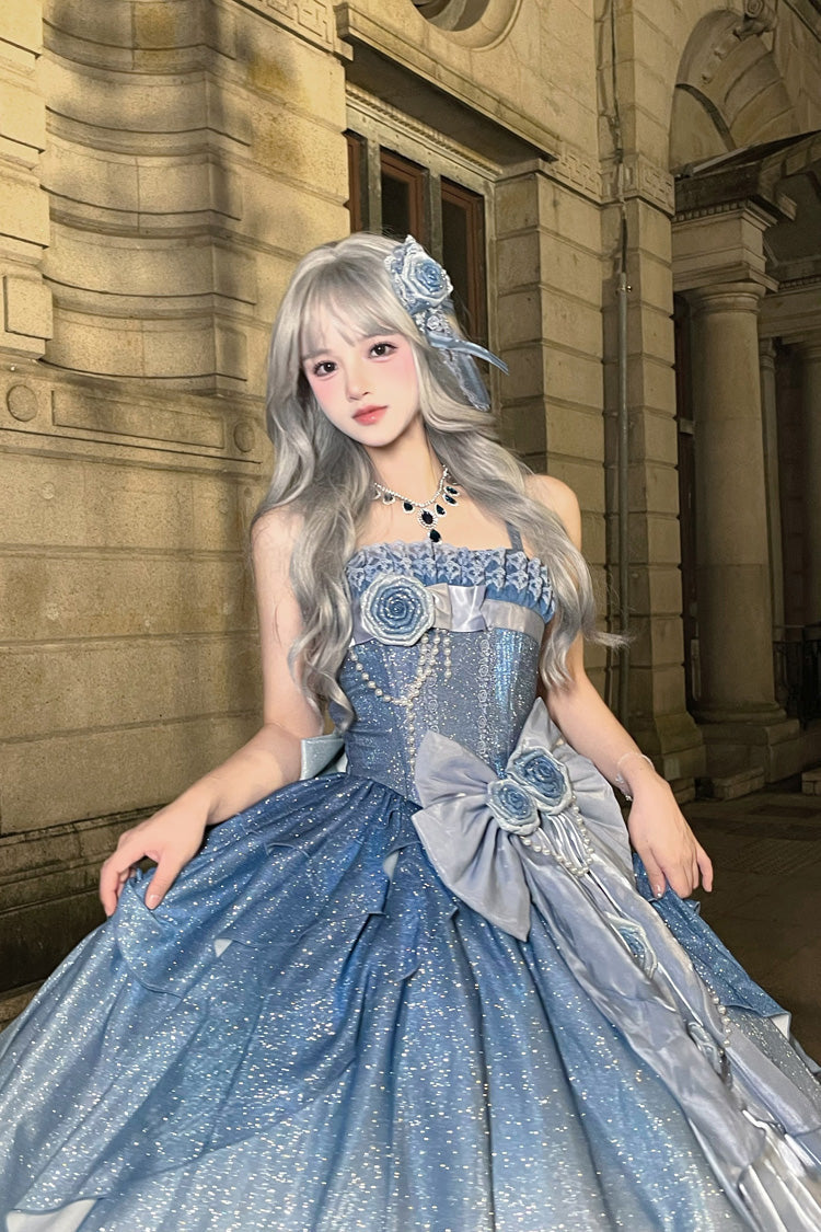 Blue Capture The Stars Hanayome Bowknot Shiny Sweet Princess Lolita Jsk Dress - Product - 6