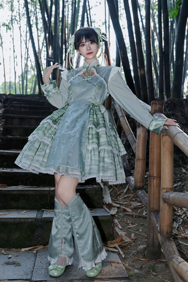 Cheongsam Ink Print Multi-layer Bowknot Sweet Chinese Style Princess Lolita Jsk Dress 2 Colors - Product - 12