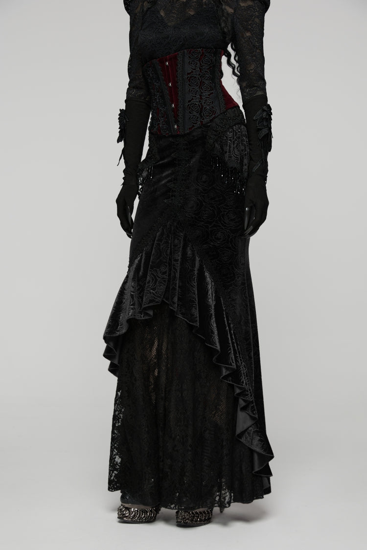 Black Printed Cut-Out Embroidered Lace Slim Irregular Women's Gothic Gorgeous Palace Cosplay Fishtail Skirt - Product - 7