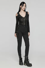 Black Patent Leather Stitching Women's Punk Pants - Product - 4