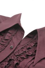 Wine Red Turn-down Collar Ruffled Long Sleeves Women's Gothic Blouse - Product - 13