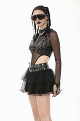 Black Metal Studded Women's Punk Faux Leather Bustier Crop Top with Adjustable Clasps - Product - 8