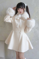 Apricot Double-Breasted Long Sleeves Bowknot Japanese Sweet Lolita Coat - Apricot - 1