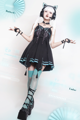 Black Sense Of Technology Butterfly Ember High Waisted Gothic Lolita JSK Dress Full Set - Product - 5