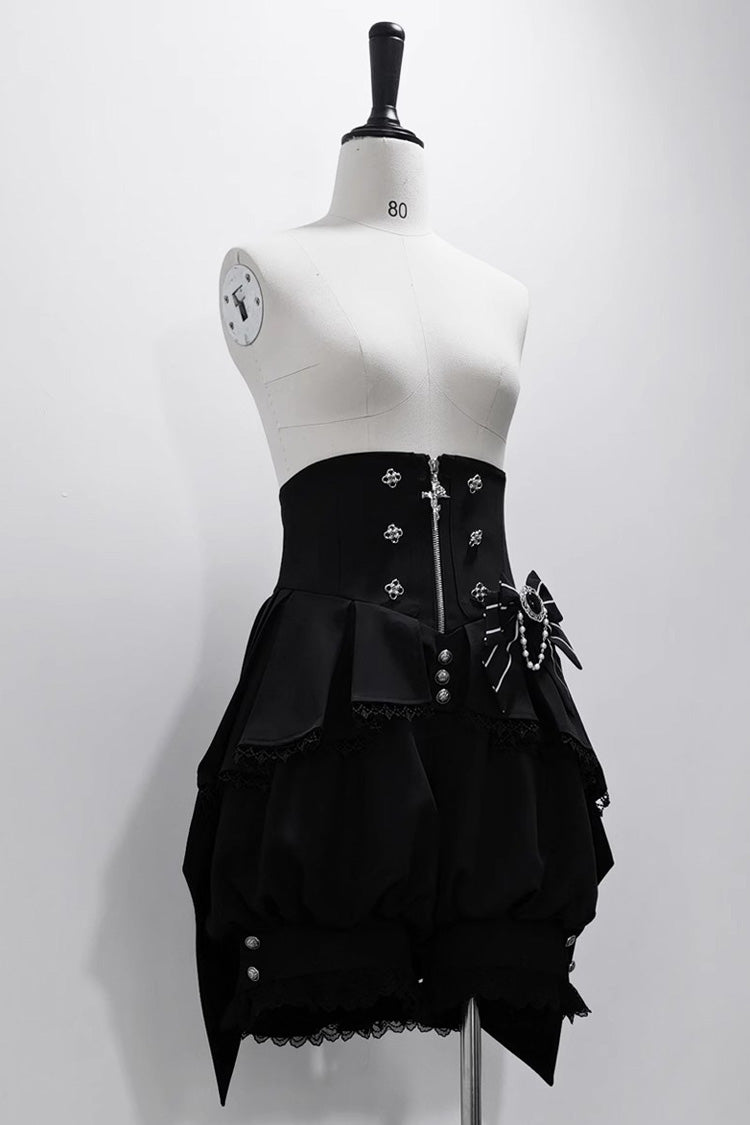 Black Wonderful Trick Stripe Print Lace Ouji Fashion Elegant Lolita Shorts - Product - 12