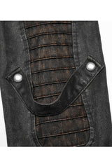 Grey Punk Post Apocalyptic Stitching Asymmetric High Neck Metal Embellished Short Loose Men's Coat - Product - 8