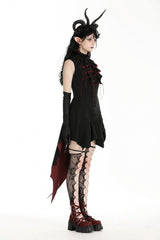 Black/Red Contrast Color Women's Gothic Ruffled Stand Collar Jabot Sleeveless Halloween Tail Dress - Product - 8
