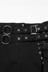 Black Lace-Up Women's Punk Denim Shorts with Detachable Pocket - Product - 5