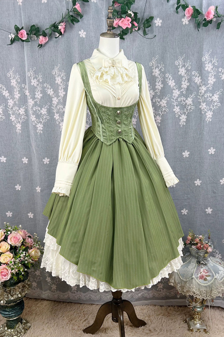 [Dreamlike Realm] Sleeveless Printed Ruffled Embroidered Bustier Elegant Sweet Lolita Jsk Dress 4 Colors - Product - 24
