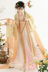 Multi-Color [Early Summer in Taoyuan] High Waisted Printed Embroidered Women's Sweet Hanfu Dress Set - Product - 2
