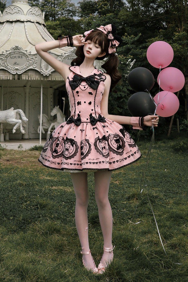 Pink [Sugar Bear] Halterneck Sleeveless Embroidered Bow Sweet Lolita Dress - Product - 8