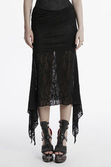 Black Irregular Mesh Ruched Women's Punk Fishtail Skirt - Black - 1
