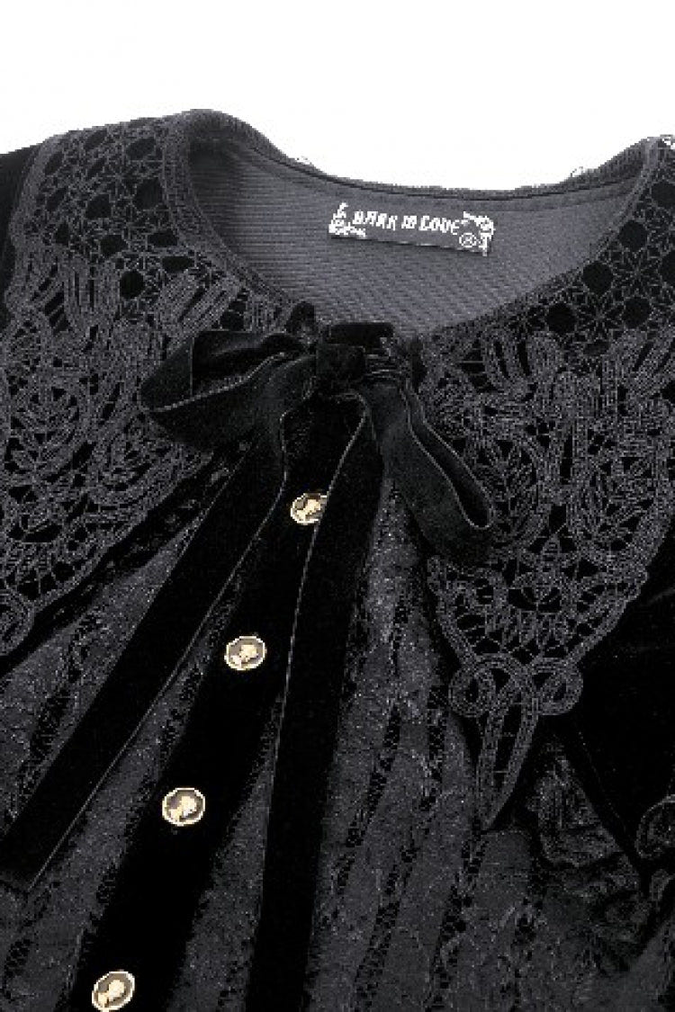 Black Long Sleeves Lace Women's Gothic Velvet Short Dress - Product - 11