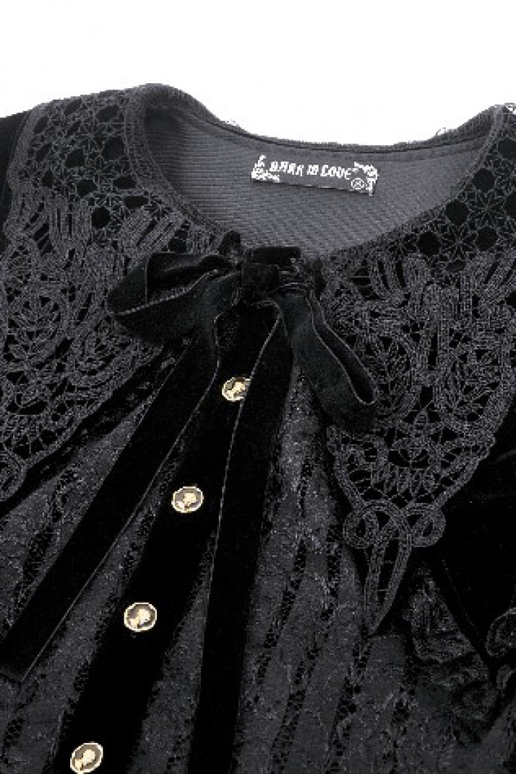 Black Long Sleeves Lace Women's Gothic Velvet Short Dress - Product - 11