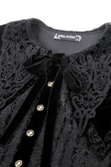 Black Long Sleeves Lace Women's Gothic Velvet Short Dress - Product - 11