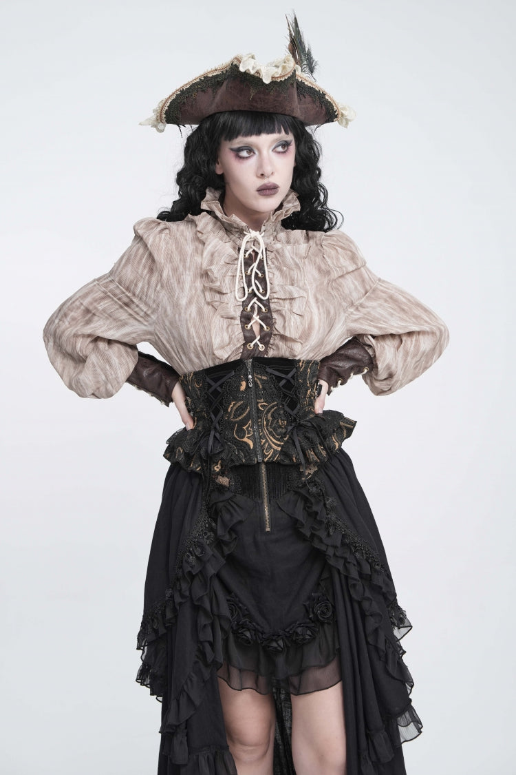 Black Jacquard Lace Lace-Up Slim Fit Zippered Women's Gothic Royal Girdle - Product - 6