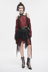 Red/Black Lrregular Mesh Splice Buckle Women's Gothic Skirt - Product - 7