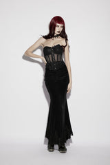 Black Embroidered Lace Lace-Up Slim Sheer Strappy Women's Gothic Corset - Product - 5
