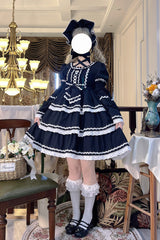 Black Triple-Layered Detachable Sleeves Bowknot Lace-Up Gothic Lolita Dress - Product - 8