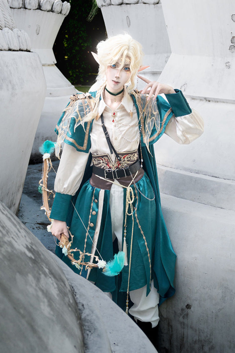 Green Lapel Collar Long Sleeves Gothic Chinese Style Military Prince Ouji Lolita Full Set - Product - 7