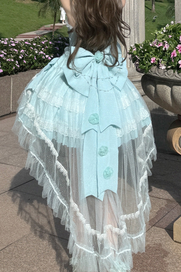 Blue Galaxy Flower Language Multi-Layered Ruffle Bowknot Sweet Tube Top (Set) detail view 3