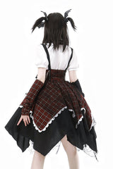 Black/Red [Soul Mantra] Plaid Print Irregular Sweet Lolita Strap Dress - Product - 10