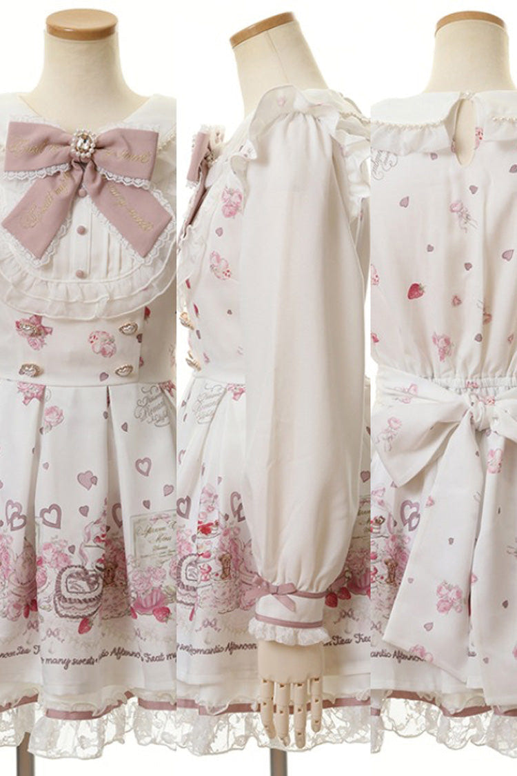 [Afternoon Tea] Long Sleeves Print Ruffle Bowknot Lace Sweet Jirai Kei Plus Size Dress 3 Colors - Product - 10