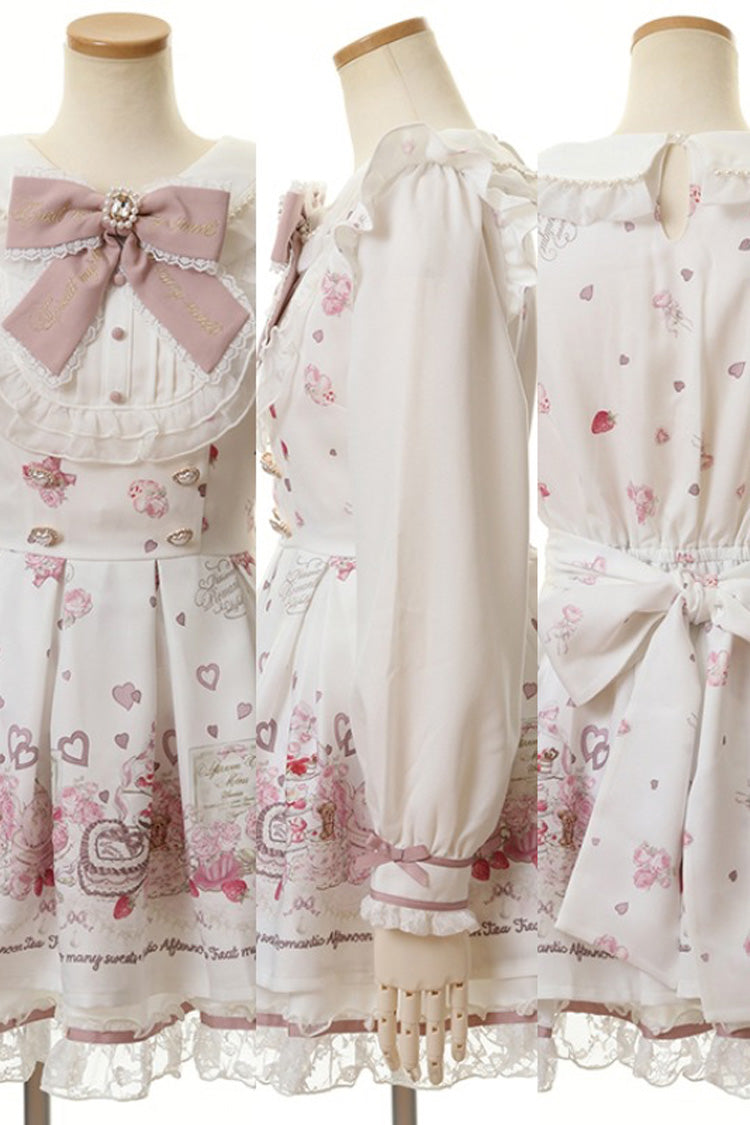 [Afternoon Tea] Long Sleeves Print Ruffle Bowknot Lace Sweet Jirai Kei Plus Size Dress 3 Colors - Product - 10