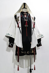 Black/White [Mountain Spirit] Long Sleeves Embroidered Hooded Classic Chinese Inspired Ouji Lolita Shorts Set - Product - 12
