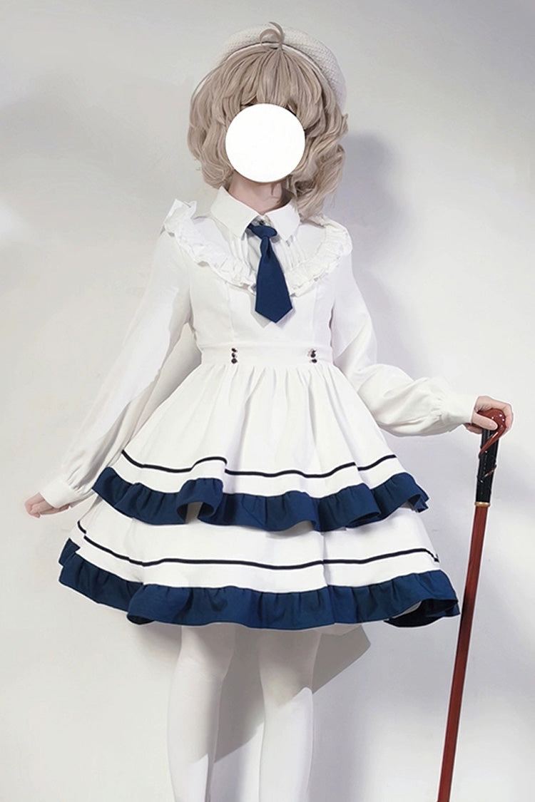 White Long Sleeves Double-Layered Ruffle Sweet College Style (Dress Only) detail view 8