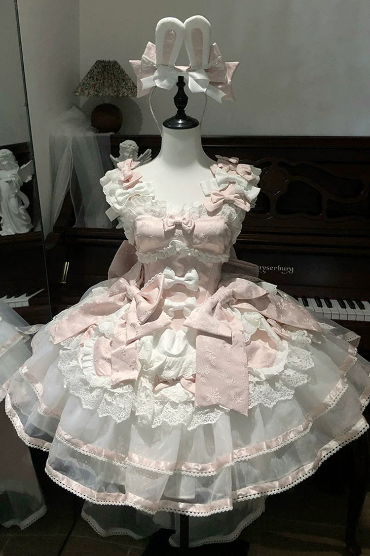 Pink [Velvet Rabbit] Sleeveless Multi-Layered Ruffled Bow Sweet Lolita Jsk Dress Set - Pink - 1