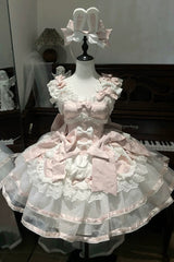 Pink [Velvet Rabbit] Sleeveless Multi-Layered Ruffled Bow Sweet Lolita Jsk Dress Set - Pink - 1