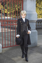 Prince Retro Immortal Black and White Rose Single Breasted Ouji Fashion Lolita Coat - Product - 9