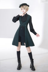 Green Lace-Up Slim Gothic Vintage Handsome Ouji Lolita Vest - Green - 1