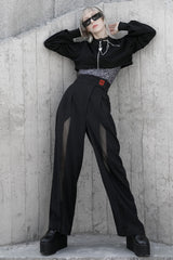 Black Metal Double Zipper Round Collar Long Sleeves Women's Gothic Coat - Product - 4