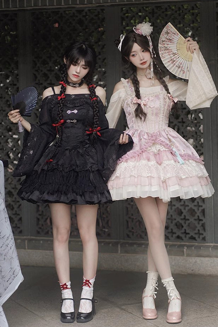 Pink Multi-Layered Ruffle Cardigan Lace Sweet Chinese Style Lolita Jsk Dress - Product - 6