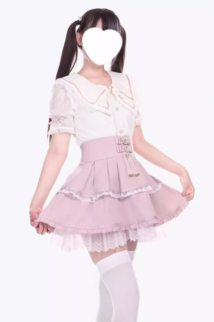 [Fruit Candy] Ruffle Bowknot Lace Sweet Jirai Kei Japanese Skirt 5 Colors - Product - 9
