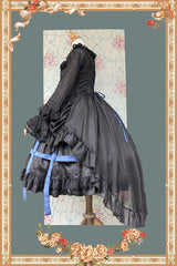 [Lilith’s Cage] Sleeveless Print Ruffle Bowknot Lace-Up Gothic Elegant Lolita Jsk Dress 2 Colors - Product - 7