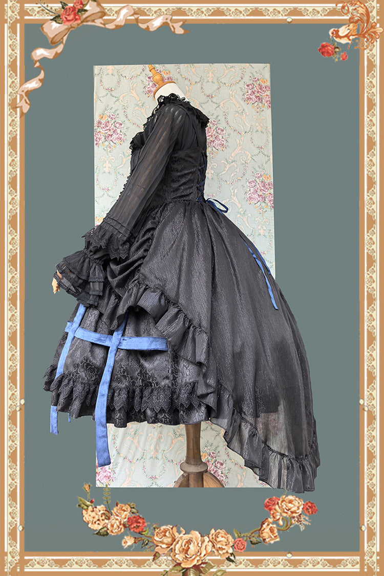 [Lilith’s Cage] Sleeveless Print Ruffle Bowknot Lace-Up Gothic Elegant Lolita Jsk Dress 2 Colors - Product - 7