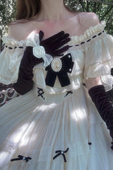 Ivory Off Shoulder Bowknot Sweet Elegant Princess Lolita Dress - Product - 9