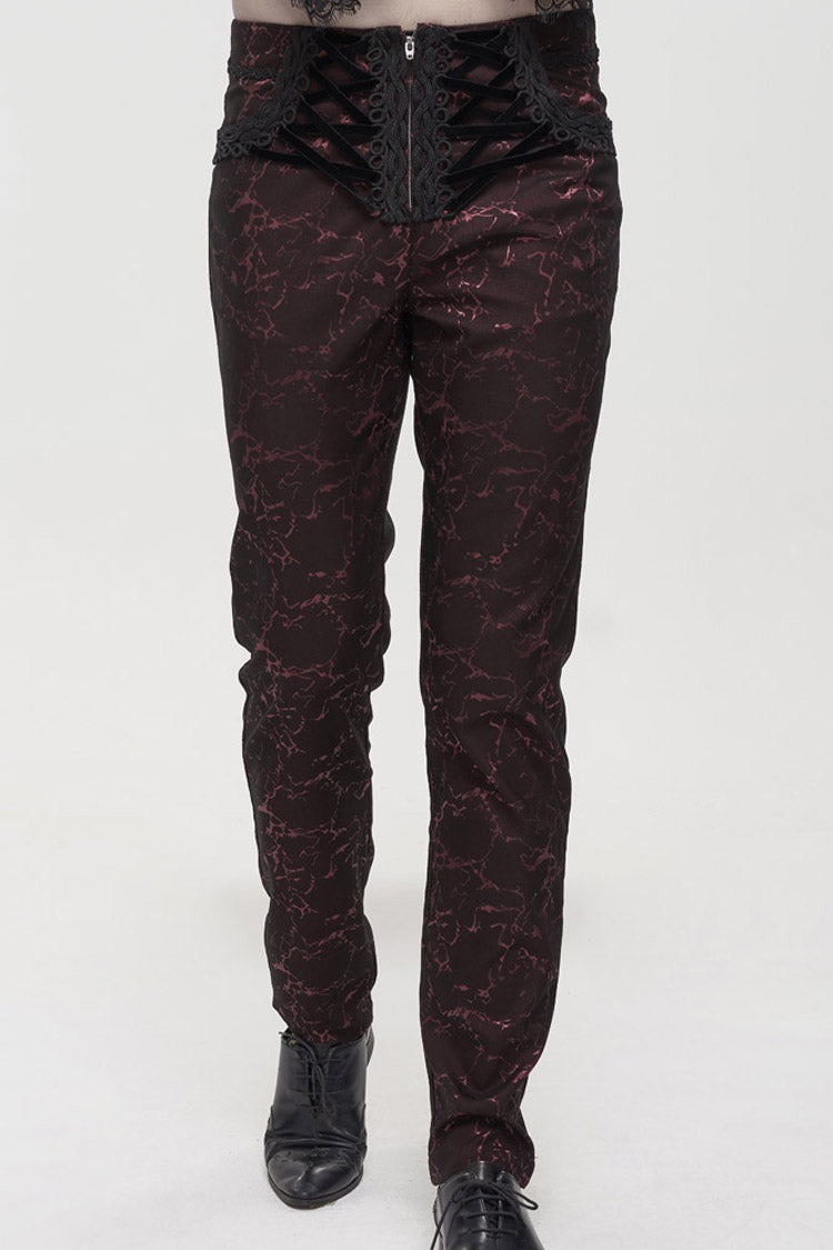ine Gothic Glossy Pattern Drawstring Lace Decoration Men's Pants - Product - 3