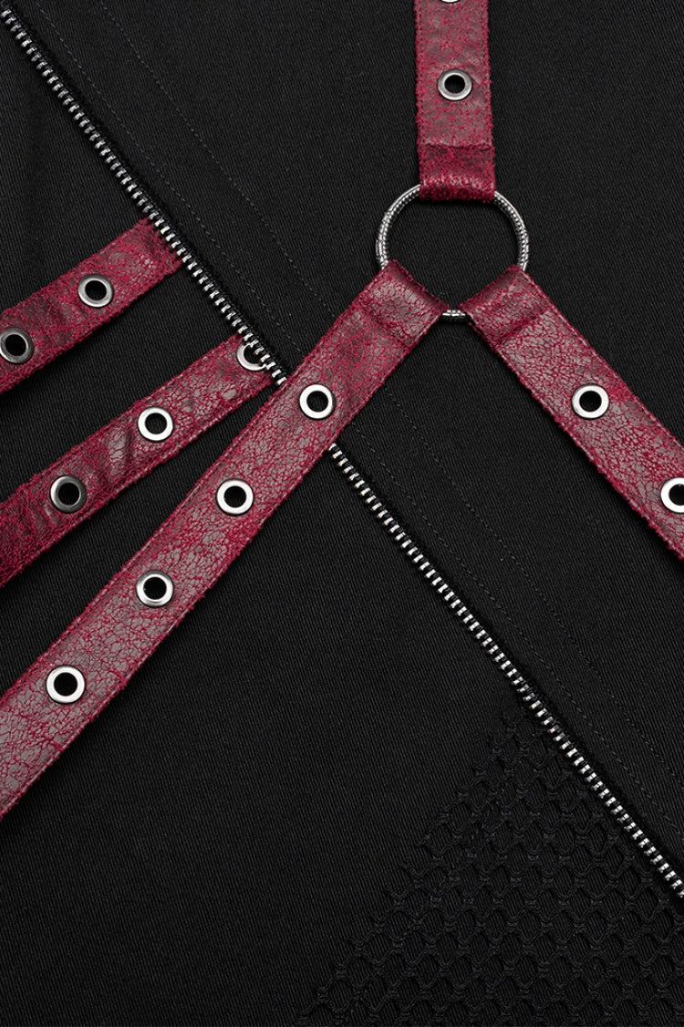 Cracked Leather Stitching Metal Rivet Decoration Mesh Men's Steampunk Pants 2 Colors - Product - 16