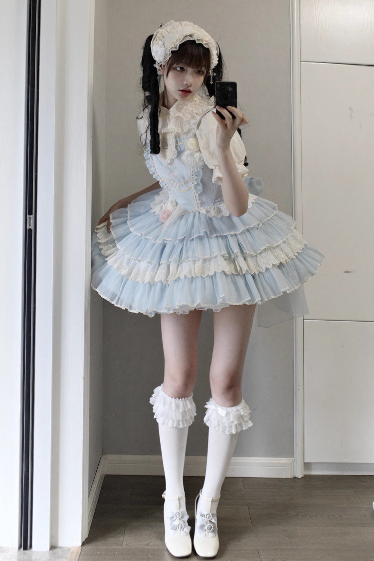 [Good Night, Tulip] Sleeveless Multi-Layered Ruffled Embroidered Lace Sweet Ballet Lolita Jsk Dress 2 Colors - Product - 2