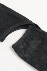 Black Mid-High Collar Front Neck Zipper Hanging Chain Mesh Fabric Long Sleeve Women's Punk T-Shirt - Product - 7