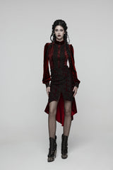 Red Embroidered Floral Embroidered Irregular Women's Gothic Fishtail  Skirt - Red - 2