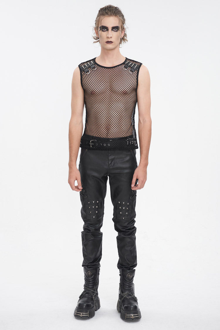 Black Round Collar Mesh Men's Gothic Vest - Product - 2