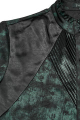 Black/Green Stand Collar Long Sleeves Ruffle Pleated Men's Gothic Blouse - Product - 8