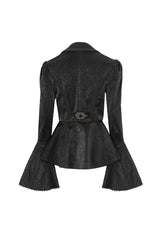 Black Ruffled Collar Flared Sleeved Women's Gothic Jacket - Product - 7
